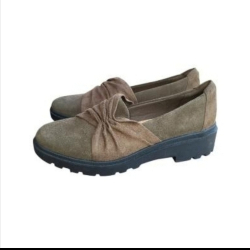 Clarks Olive Brown Slip On Calla Style Loafer Flat Dress Casual Shoe Women 9.5 - Picture 8 of 8